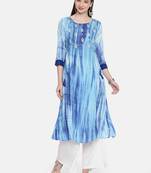 Women Blue Dyed Embroidered A-Line Kurta