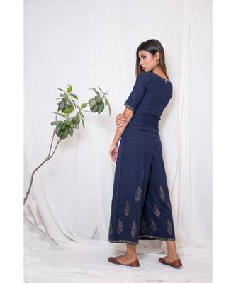 blue plain cotton jumpsuit 1