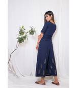 blue plain cotton jumpsuit