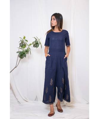 blue plain cotton jumpsuit 2