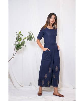 blue plain cotton jumpsuit 3