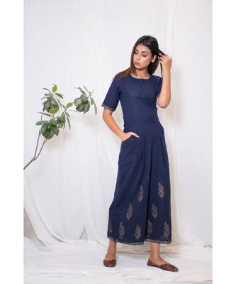blue plain cotton jumpsuit 4