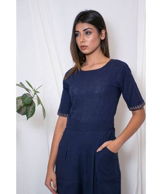 blue plain cotton jumpsuit 5