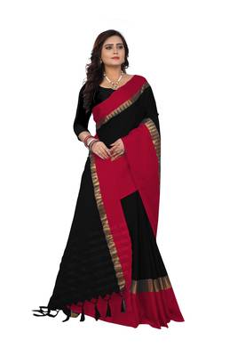 black red hand woven banarasi art silk saree with blouse 1