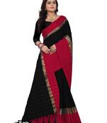 black red hand woven banarasi art silk saree with blouse