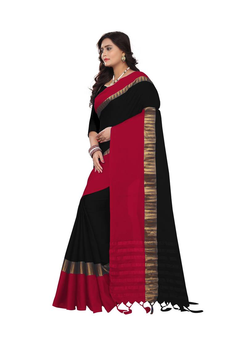 black red hand woven banarasi art silk saree with blouse