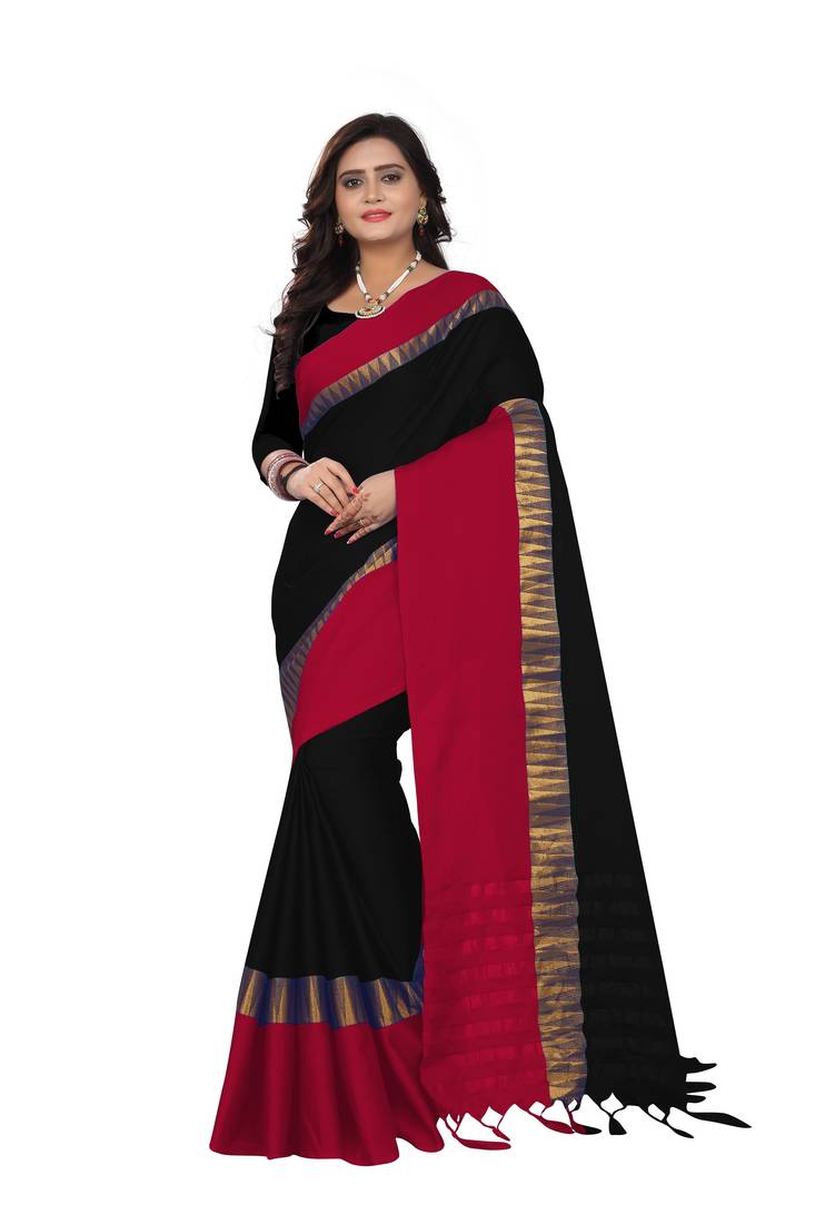 black red hand woven banarasi art silk saree with blouse