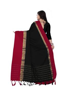 black red hand woven banarasi art silk saree with blouse 4