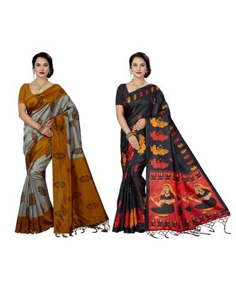 multicolor printed silk blend saree with blouse 1