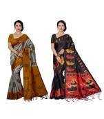 multicolor printed silk blend saree with blouse