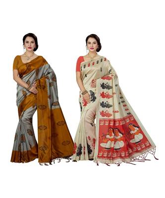 multicolor printed silk blend saree with blouse 1