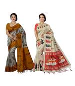 multicolor printed silk blend saree with blouse