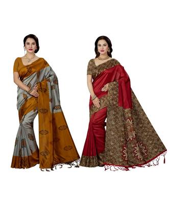 multicolor printed silk blend saree with blouse 1