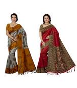 multicolor printed silk blend saree with blouse