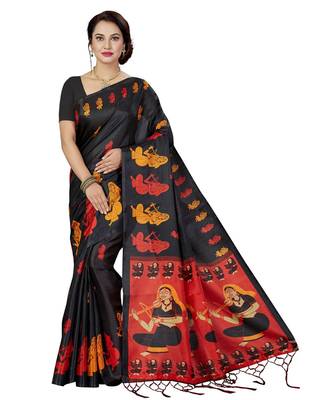 multicolor printed silk blend saree with blouse 2