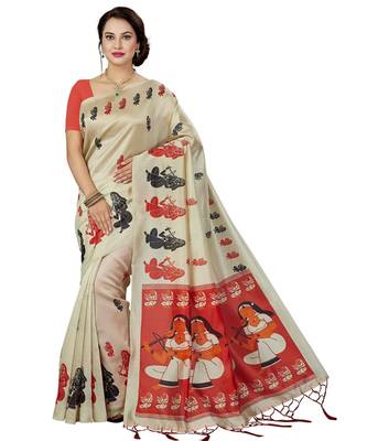 multicolor printed silk blend saree with blouse 5