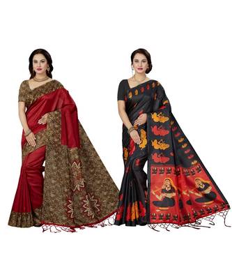 multicolor printed silk blend saree with blouse 1
