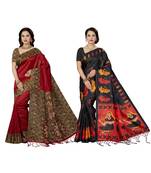 multicolor printed silk blend saree with blouse