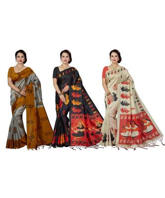 multicolor printed silk blend saree with blouse 1