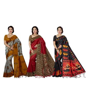 multicolor printed silk blend saree with blouse 1