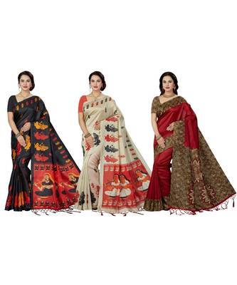 multicolor printed silk blend saree with blouse 1
