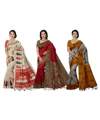 multicolor printed silk blend saree with blouse 1