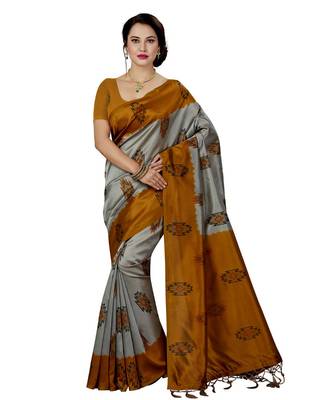 multicolor printed silk blend saree with blouse 2