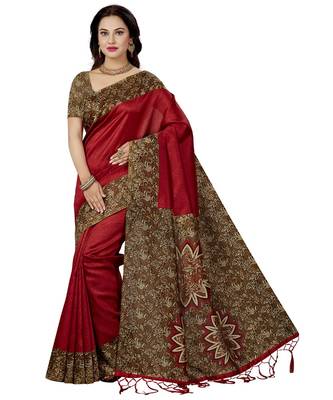multicolor printed silk blend saree with blouse 8