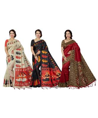multicolor printed silk blend saree with blouse 1