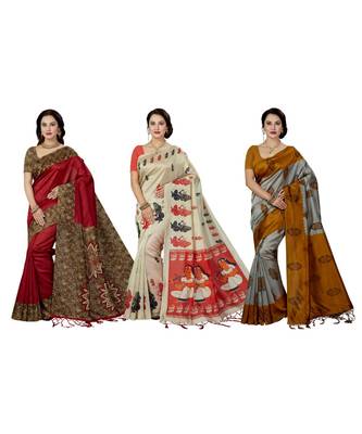 multicolor printed silk blend saree with blouse 1
