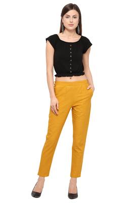 Mustard Cotton Solid Casual Wear Trouser 1