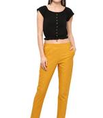 Mustard Cotton Solid Casual Wear Trouser
