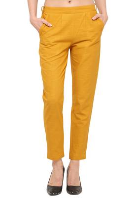 Mustard Cotton Solid Casual Wear Trouser 2