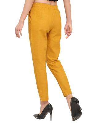 Mustard Cotton Solid Casual Wear Trouser 3