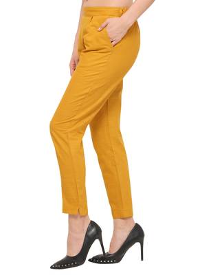 Mustard Cotton Solid Casual Wear Trouser 4