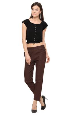 Brown Cotton Solid Casual Wear Trouser 1