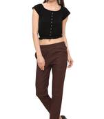 Brown Cotton Solid Casual Wear Trouser