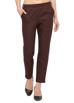 Brown Cotton Solid Casual Wear Trouser 2