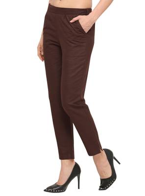 Brown Cotton Solid Casual Wear Trouser 3