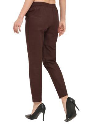 Brown Cotton Solid Casual Wear Trouser 4
