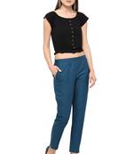 Turquoise Cotton Solid Casual Wear Trouser