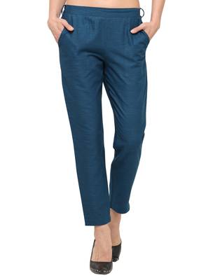 Turquoise Cotton Solid Casual Wear Trouser 2