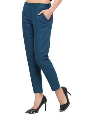 Turquoise Cotton Solid Casual Wear Trouser 3