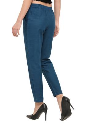 Turquoise Cotton Solid Casual Wear Trouser 4