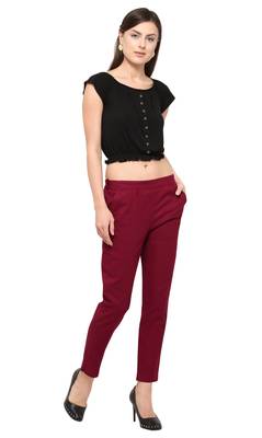 Maroon Cotton Solid Casual Wear Trouser 1