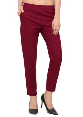 Maroon Cotton Solid Casual Wear Trouser 2