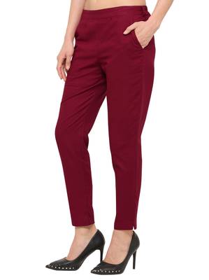 Maroon Cotton Solid Casual Wear Trouser 3