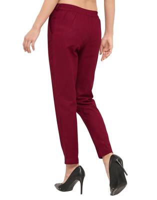 Maroon Cotton Solid Casual Wear Trouser 4
