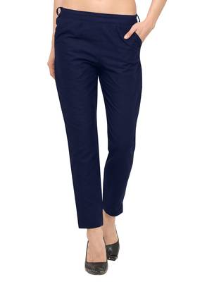 Navy Blue Cotton Solid Casual Wear Trouser 2