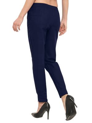 Navy Blue Cotton Solid Casual Wear Trouser 3